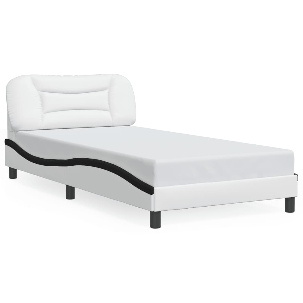 vidaXL Posteľný rám s LED svetlami, bielo čierny 100x200cm, umelá koža