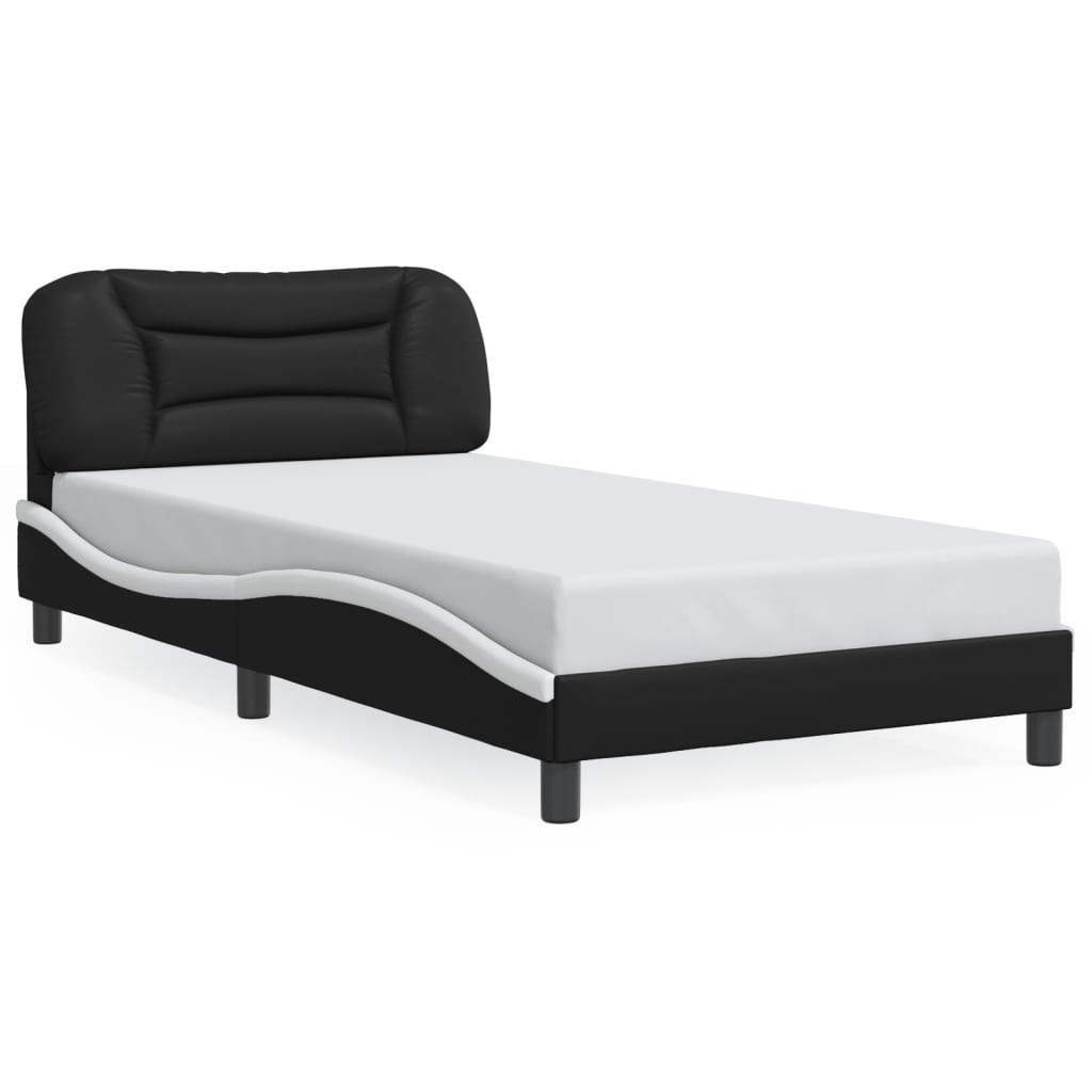 vidaXL Posteľný rám s LED svetlami, čierno biely 100x200cm, umelá koža