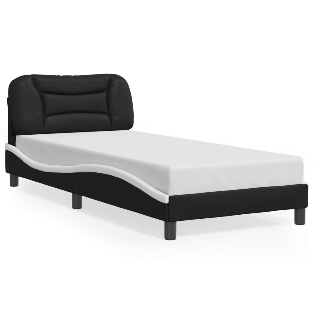 vidaXL Posteľný rám s LED svetlami, čierno biely 90x200 cm, umelá koža