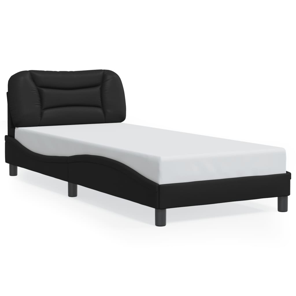 vidaXL Posteľný rám s LED svetlami, čierny 90x190 cm, umelá koža