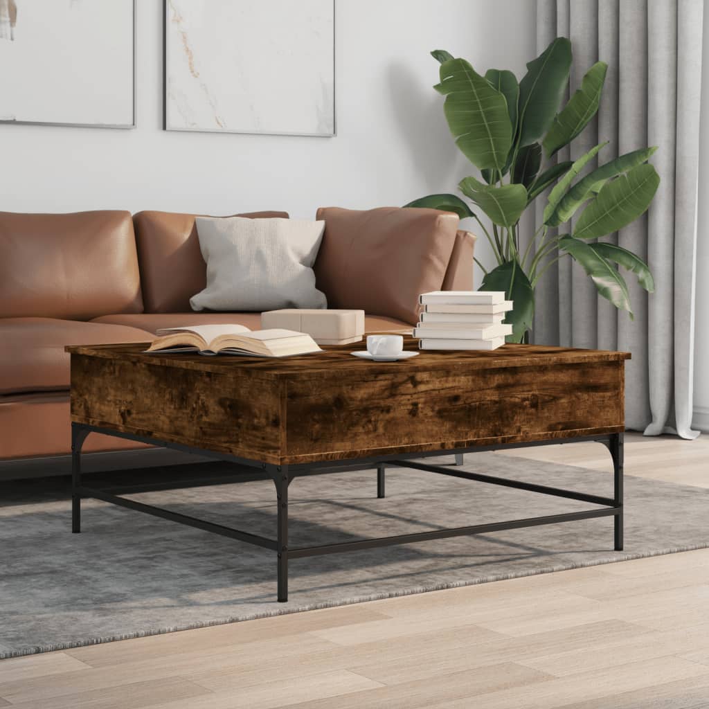 vidaXL Konferenčný stolík, tmavý dub 95x95x45 cm, kompozitné drevo+kov