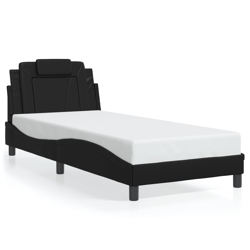 vidaXL Posteľný rám s LED svetlami, čierny 90x190 cm, umelá koža