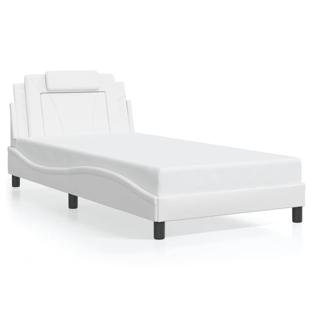 vidaXL Posteľný rám s LED svetlami, biely 100x200 cm, umelá koža