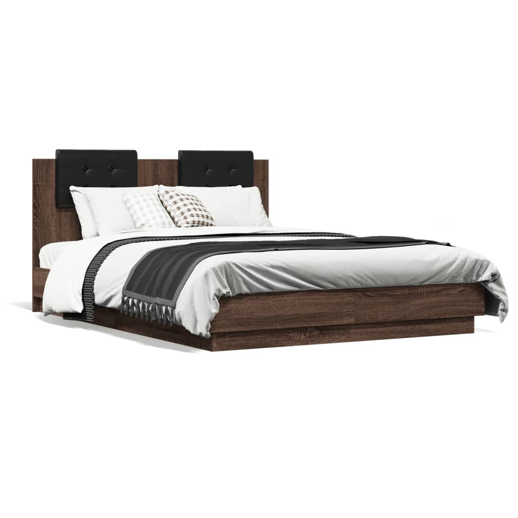 vidaXL Posteľný rám s čelom hnedý dub 135x190 cm kompozitné drevo
