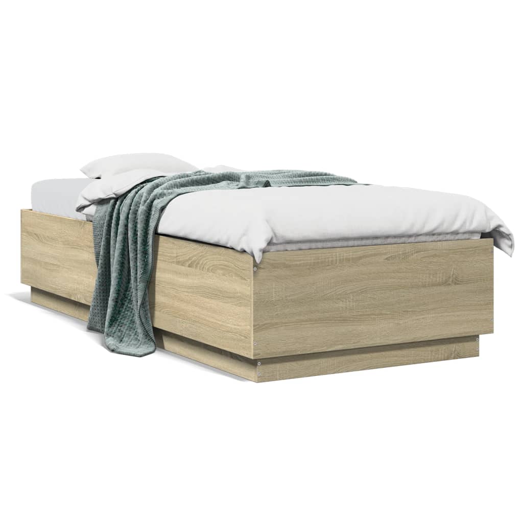 vidaXL Posteľný rám s LED svetlami sonoma 100x200 cm kompozitné drevo
