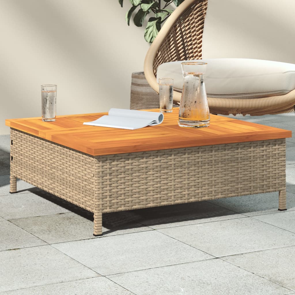 vidaXL Záhradný stôl béžový 70x70x25 cm ratan a akáciový masív