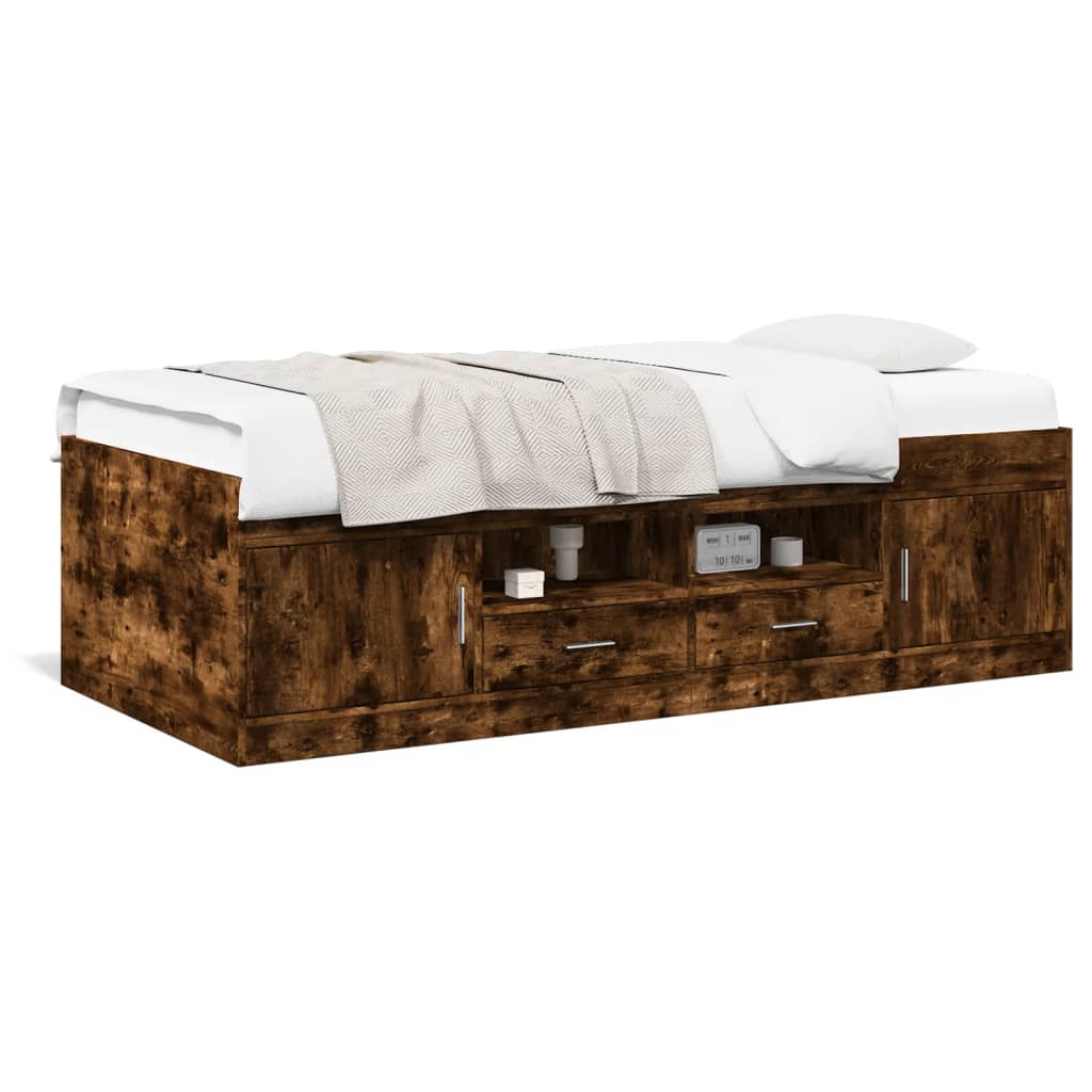 vidaXL Denná posteľ so zásuvkami dymový dub 100x200cm kompozitné drevo