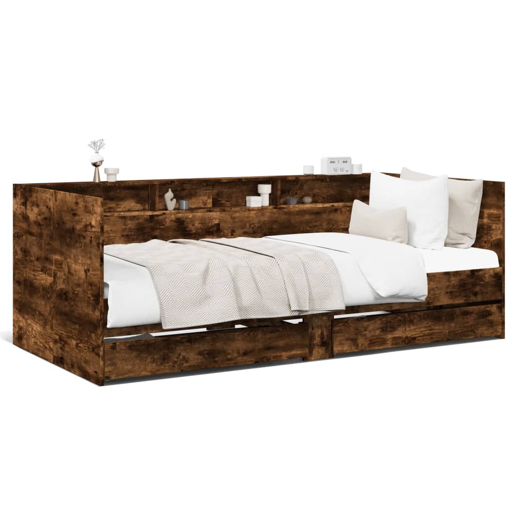 vidaXL Denná posteľ so zásuvkami dymový dub 75x190 cm kompozitné drevo
