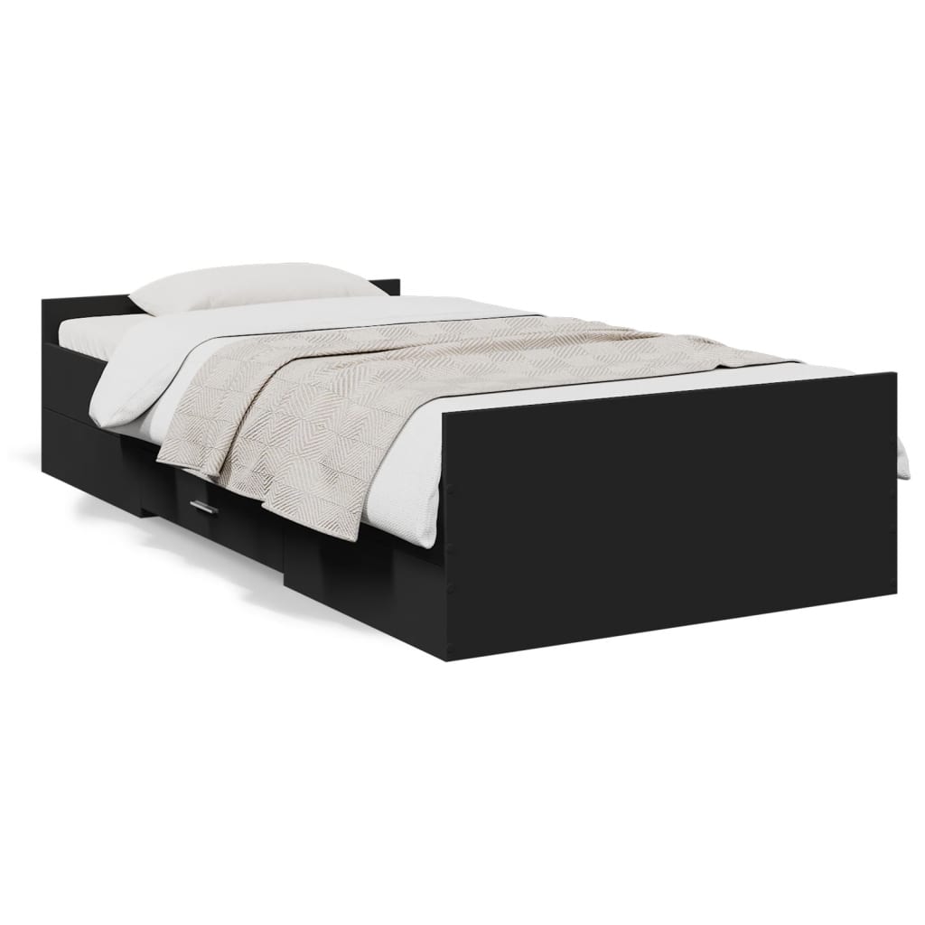 vidaXL Posteľný rám so zásuvkami čierny 75x190 cm kompozitné drevo