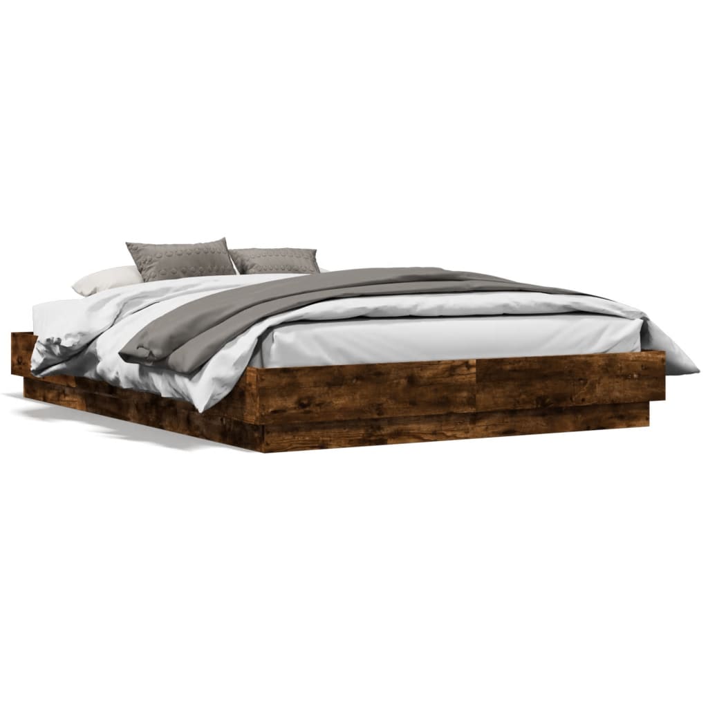 vidaXL Posteľný rám dymový dub 135x190 cm kompozitné drevo