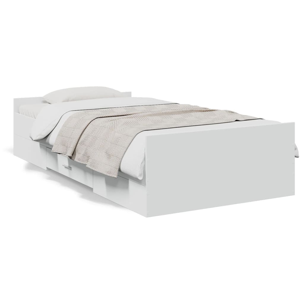 vidaXL Posteľný rám so zásuvkami biely 75x190 cm kompozitné drevo