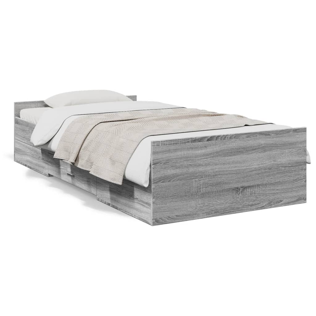 vidaXL Posteľný rám so zásuvkami sivý sonoma 75x190cm kompozitné drevo