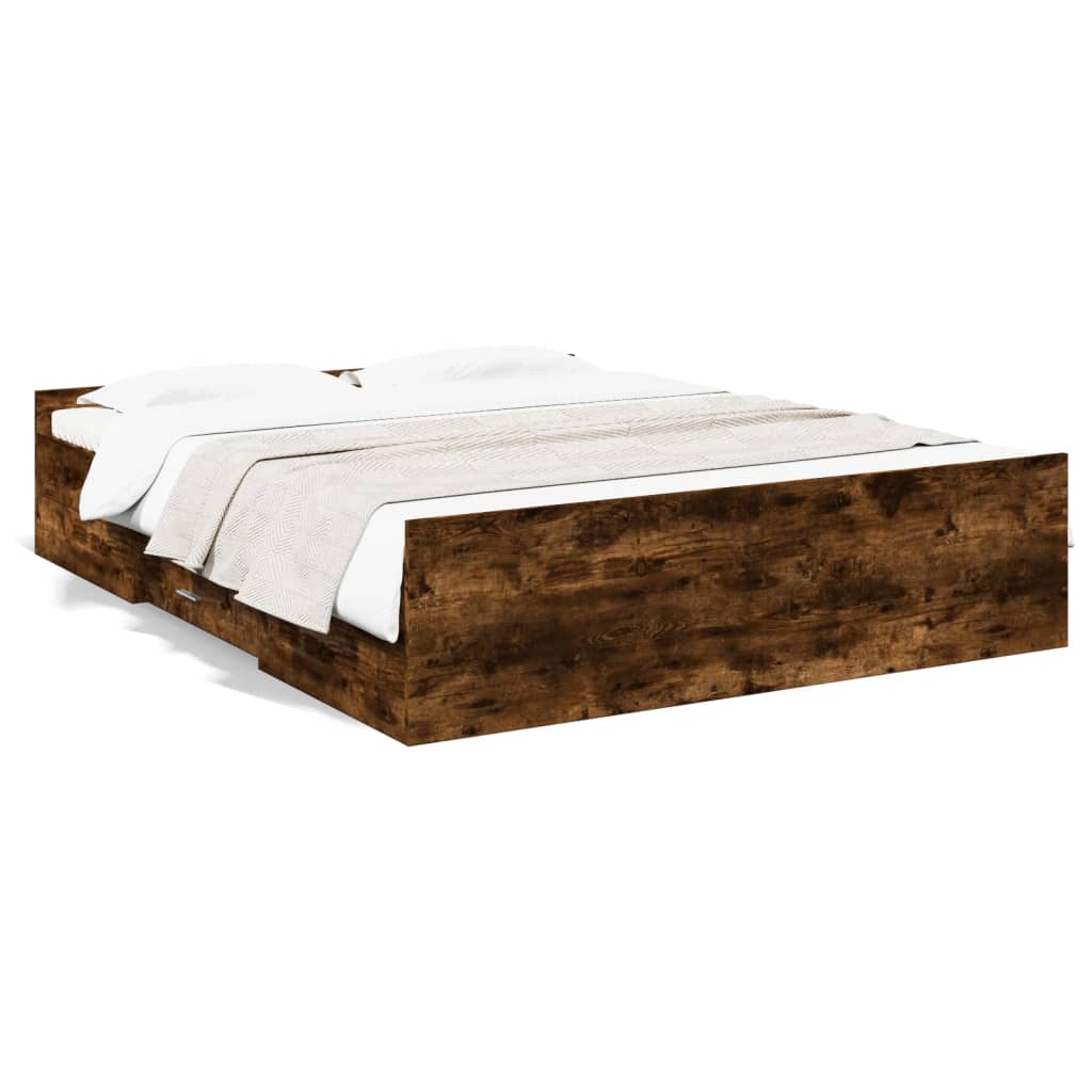 vidaXL Posteľný rám so zásuvkami dymový dub 150x200cm kompozitné drevo