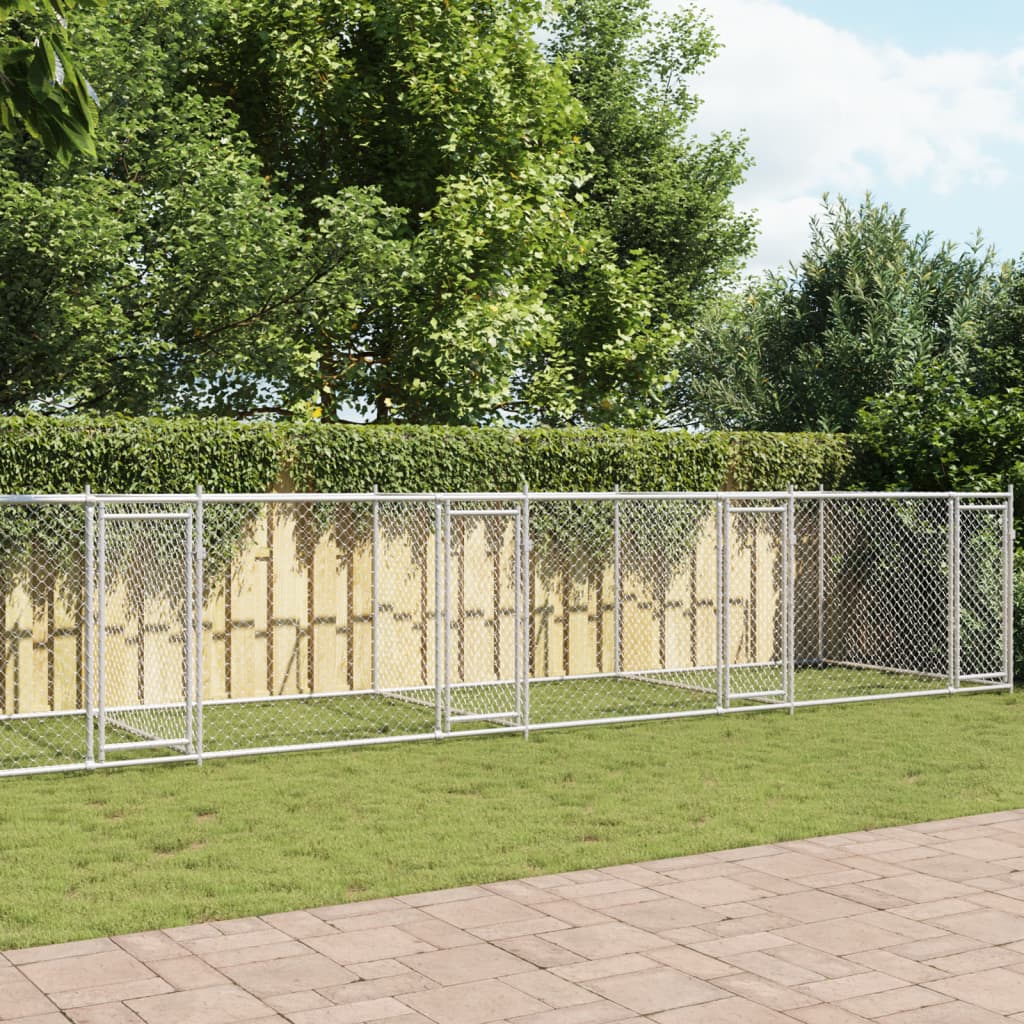 vidaXL Klietka pre psa s dvierkami šedá 10x2x1,5 m pozinkovaná oceľ