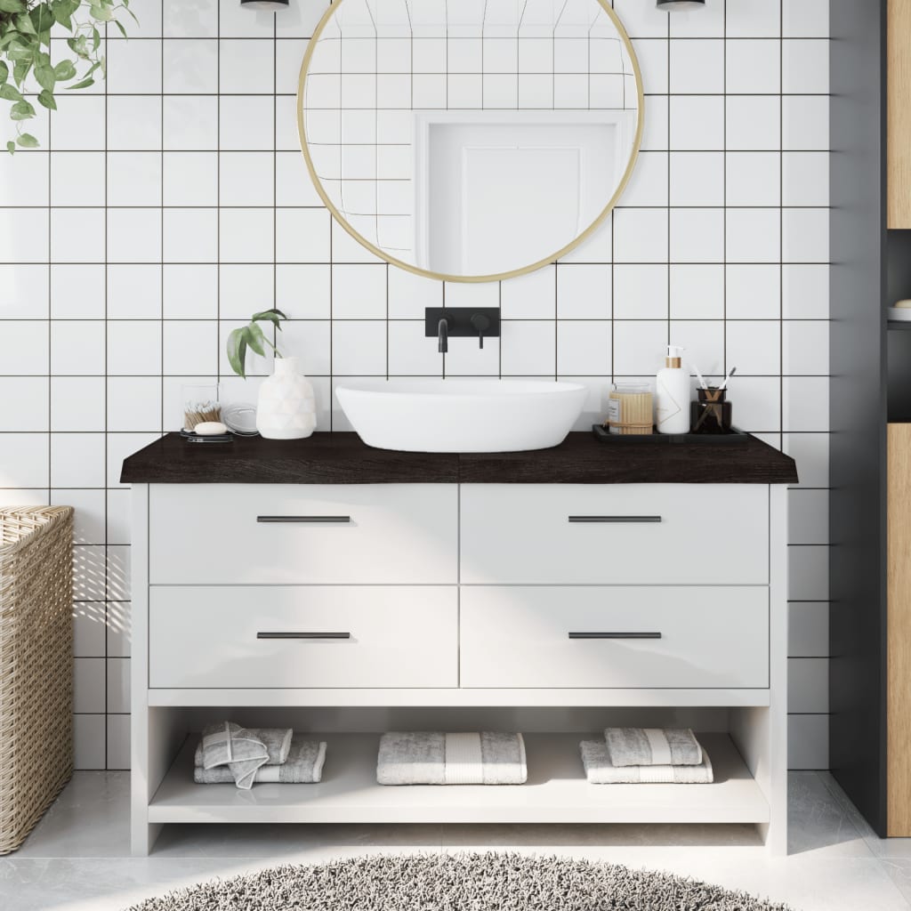 vidaXL Kúpeľňová doska tmavohnedá 140x40x(2-6) cm ošetrený masív