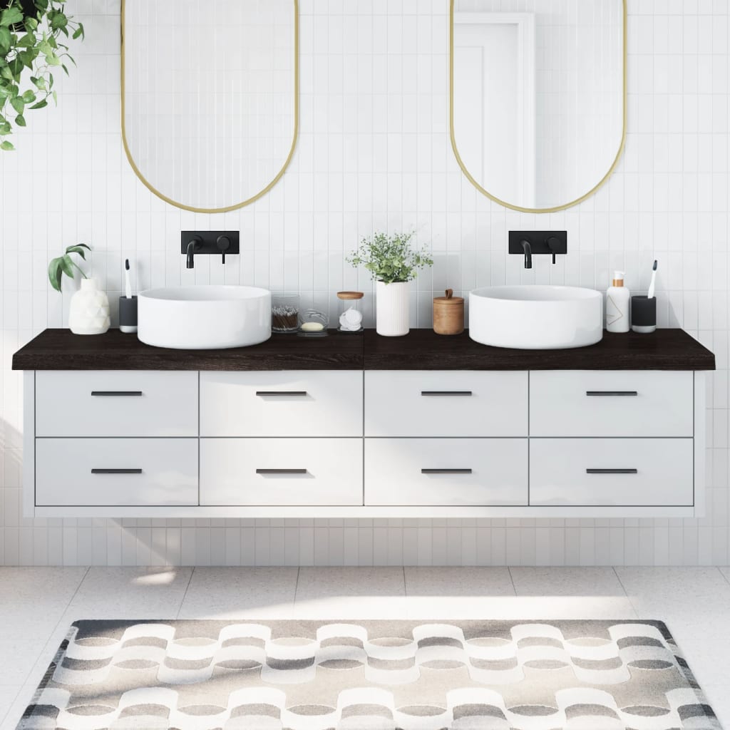 vidaXL Kúpeľňová doska tmavohnedá 220x50x(2-6) cm ošetrený masív