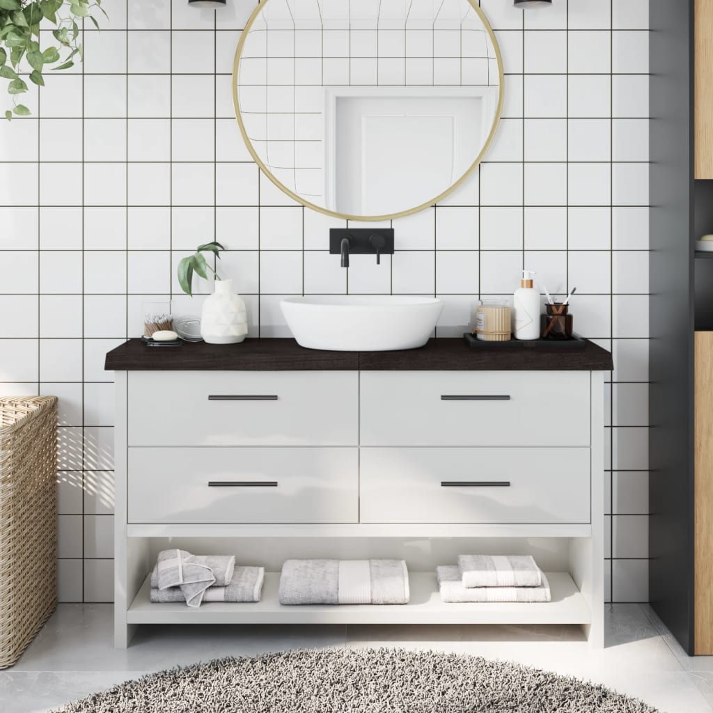 vidaXL Kúpeľňová doska tmavohnedá 120x30x(2-6) cm ošetrený masív