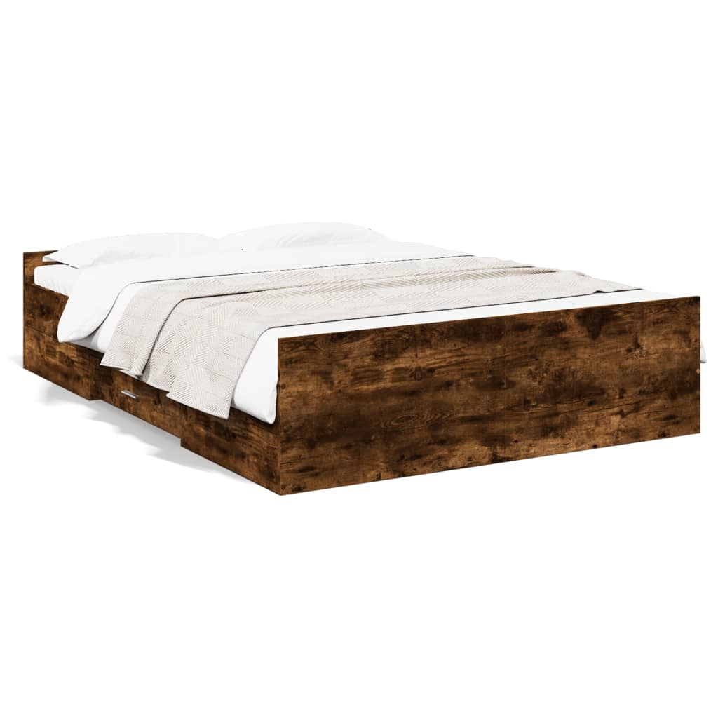 vidaXL Posteľný rám so zásuvkami dymový dub 140x190cm kompozitné drevo