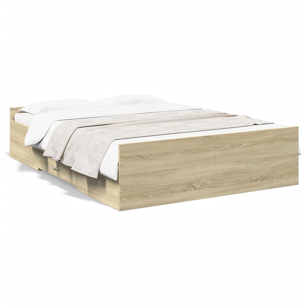 vidaXL Posteľný rám so zásuvkami dub sonoma 140x190cm kompozitné drevo