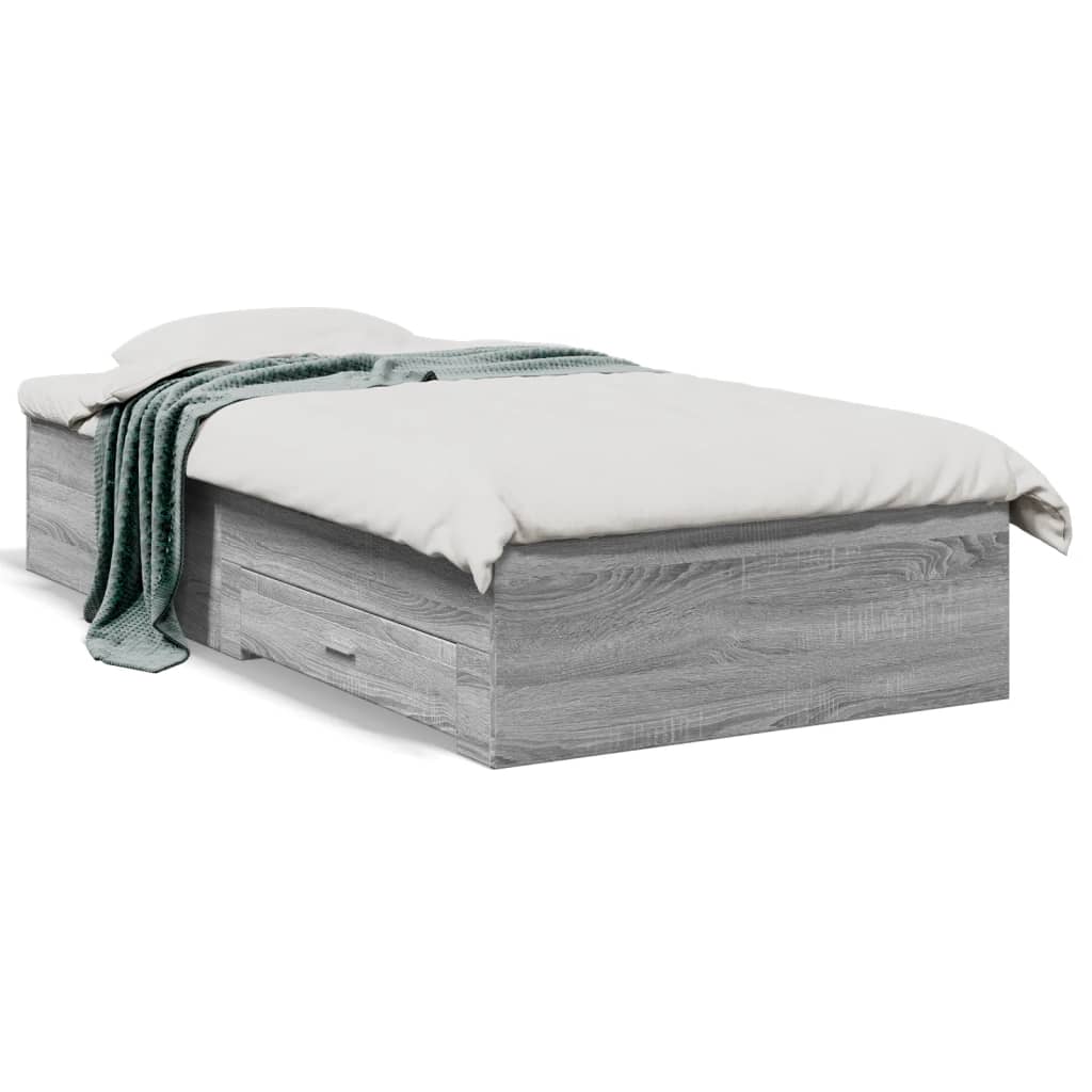 vidaXL Posteľný rám so zásuvkami sivý sonoma 75x190cm kompozitné drevo
