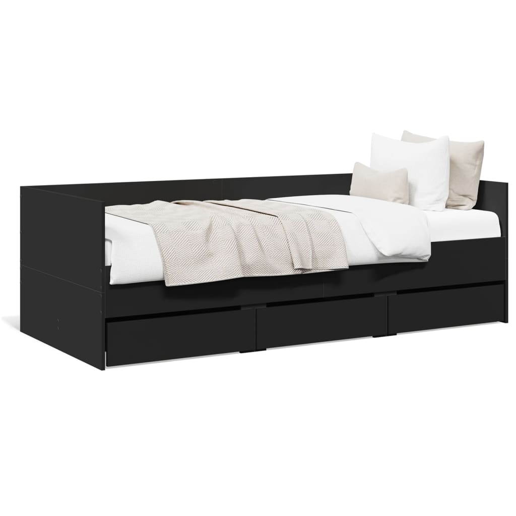 vidaXL Denná posteľ so zásuvkami čierna 75x190 cm kompozitné drevo