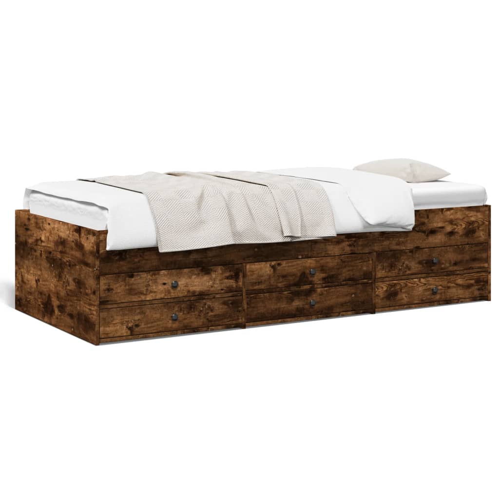 vidaXL Denná posteľ so zásuvkami dymový dub 100x200cm kompozitné drevo