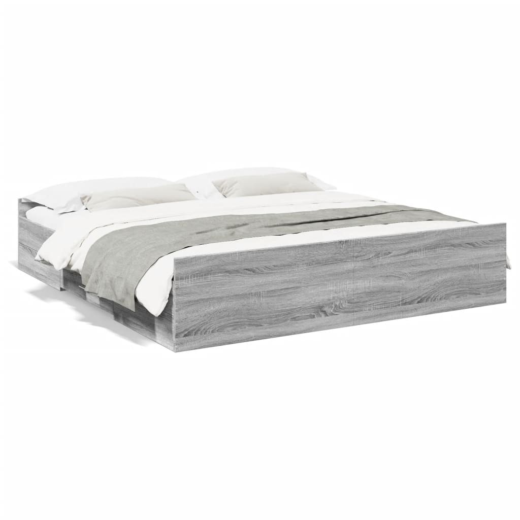 vidaXL Posteľný rám so zásuvkami sivá sonoma 200x200cm kompozit. drevo