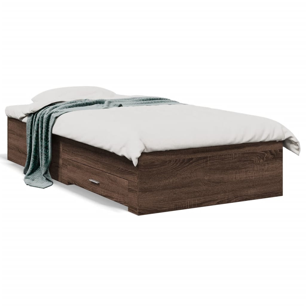 vidaXL Posteľný rám so zásuvkami hnedý dub 75x190 cm kompozitné drevo