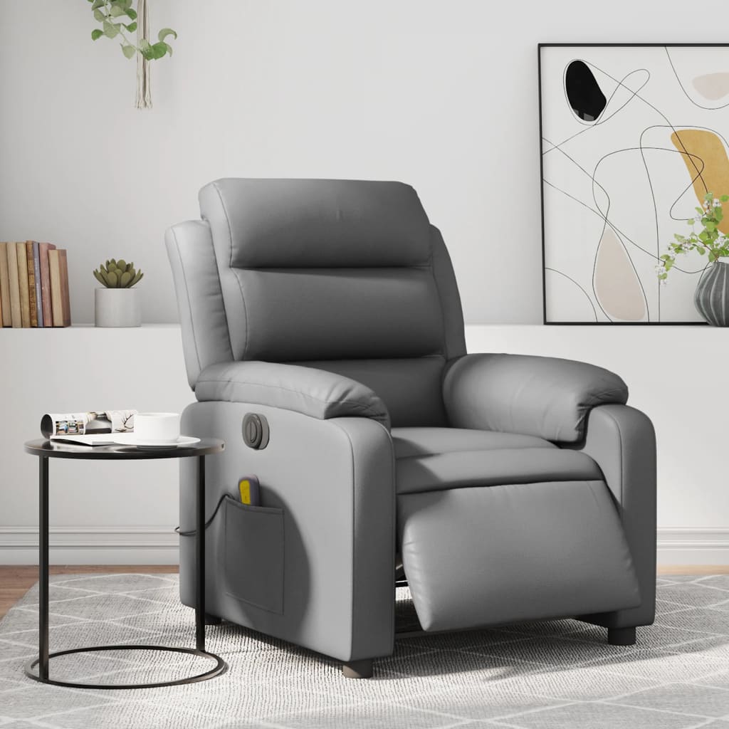 vidaXL Elektrické masážne sklápacie kreslo sivé umelá koža