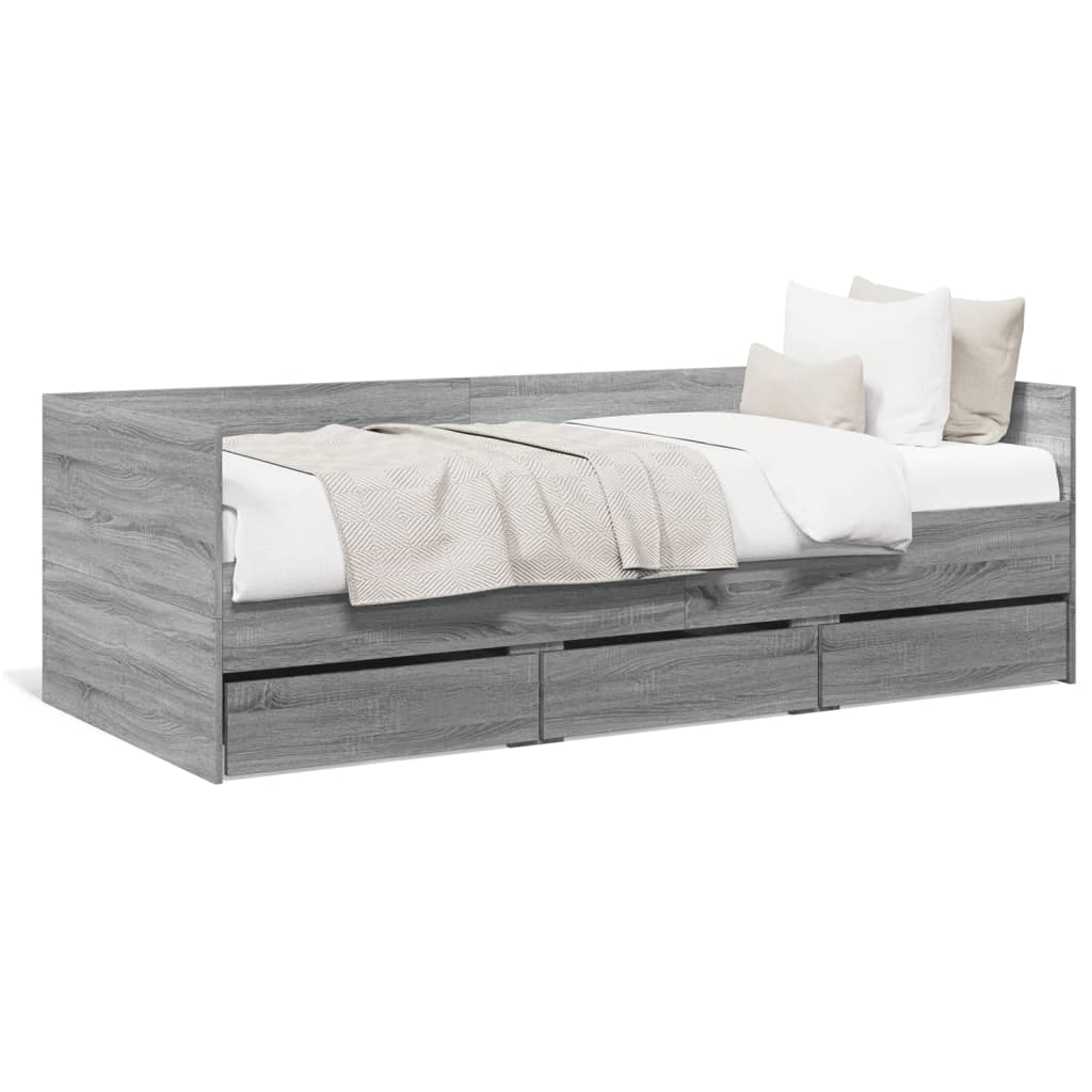 vidaXL Denná posteľ so zásuvkami sivá sonoma 100x200 cm kompoz. drevo