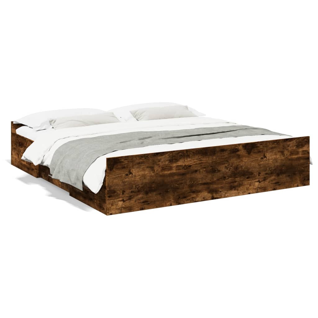 vidaXL Posteľný rám so zásuvkami dymový dub 200x200cm kompozitné drevo
