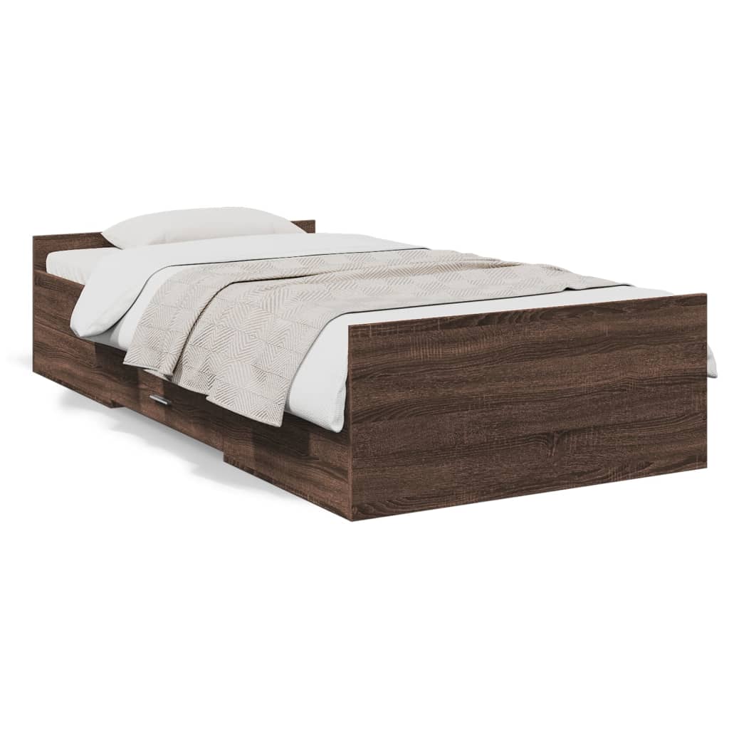 vidaXL Posteľný rám so zásuvkami hnedý dub 100x200 cm kompozitné drevo