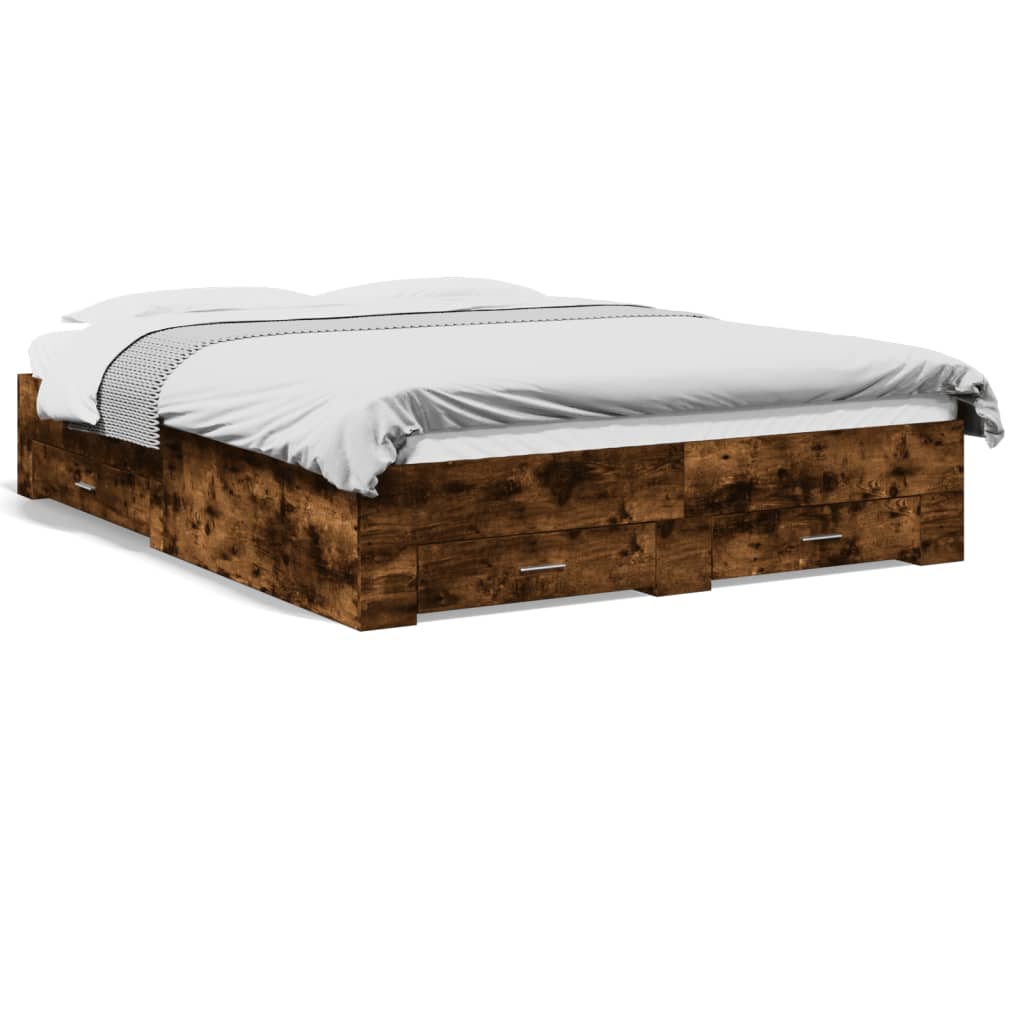 vidaXL Posteľný rám so zásuvkami dymový dub 150x200cm kompozitné drevo