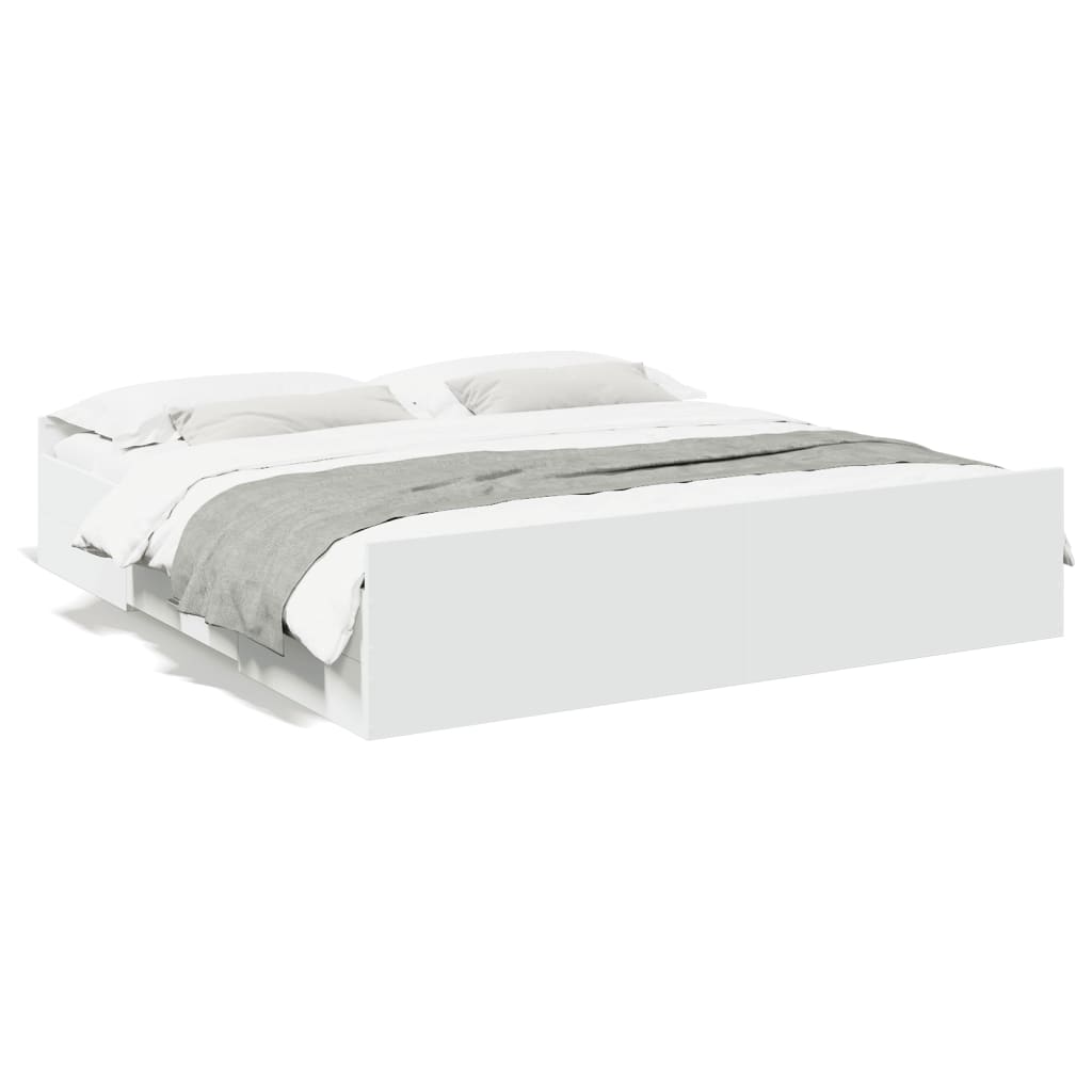 vidaXL Posteľný rám so zásuvkami biely 200x200 cm kompozitné drevo
