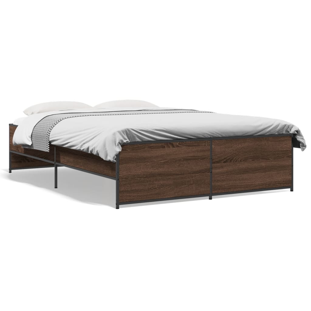 vidaXL Posteľný rám hnedý dub 140x190 cm kompozitné drevo a kov