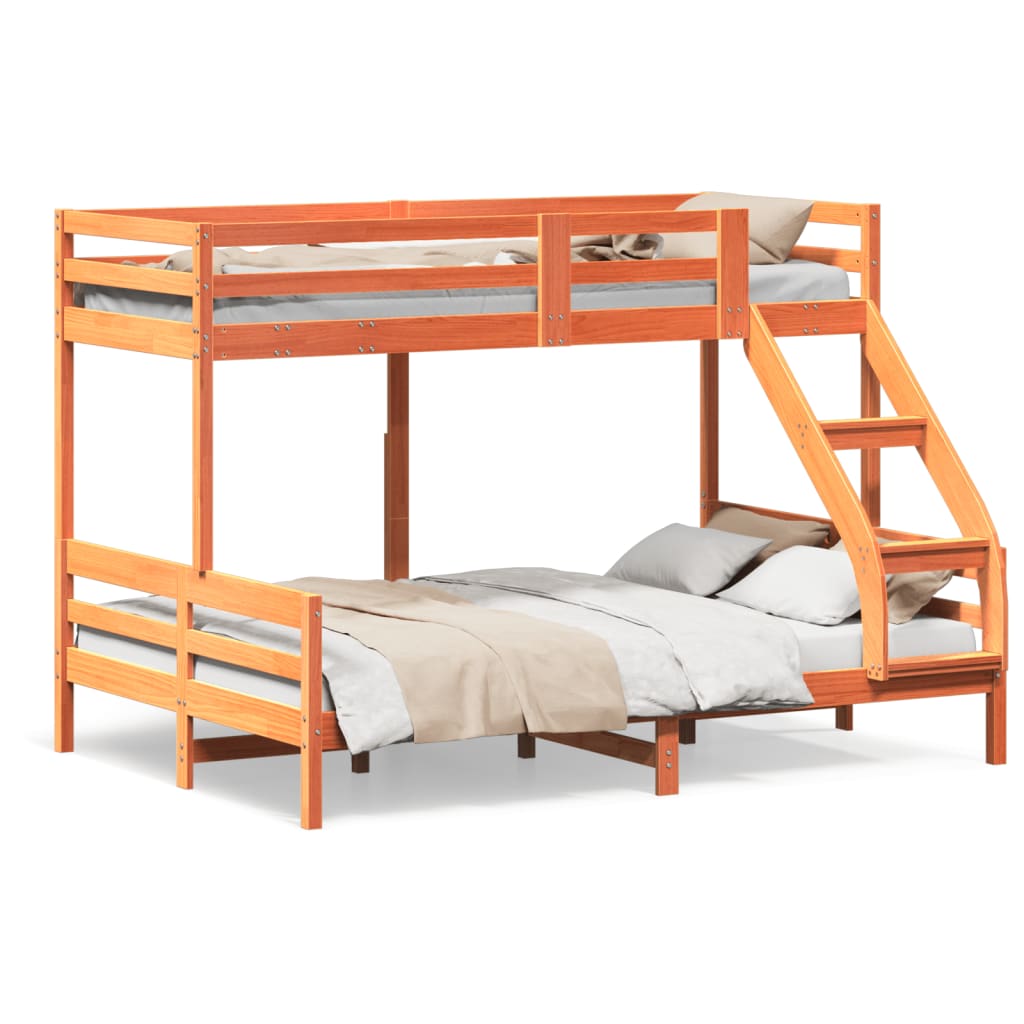 vidaXL Poschodová posteľ 80x200/140x200 cm voskovohnedá masív.borovica