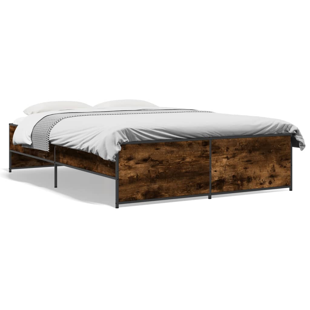 vidaXL Posteľný rám dymový dub 135x190 cm kompozitné drevo a kov