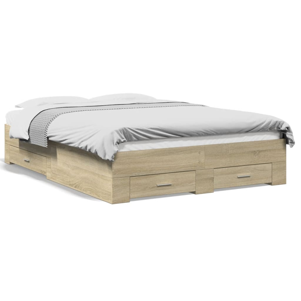 vidaXL Posteľný rám so zásuvkami dub sonoma 135x190cm kompozitné drevo