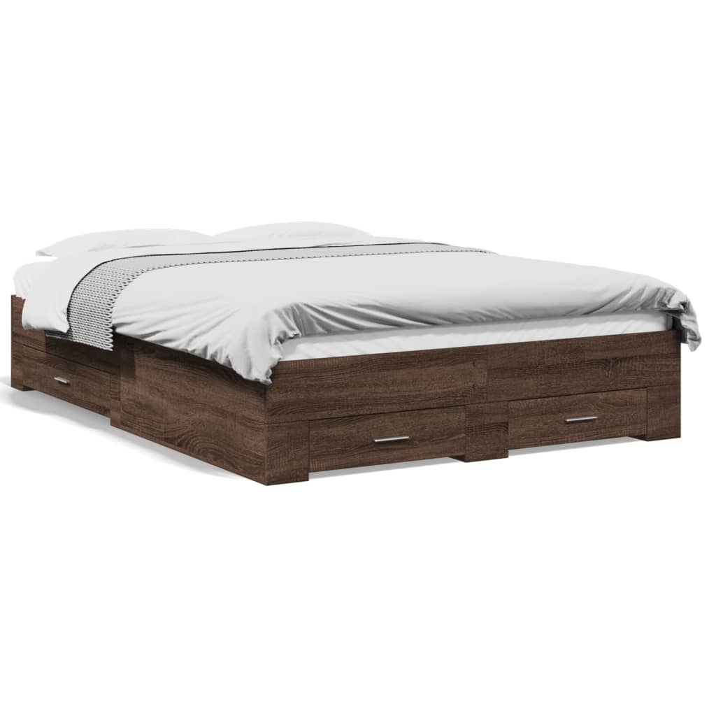 vidaXL Posteľný rám so zásuvkami hnedý dub 135x190 cm kompozitné drevo