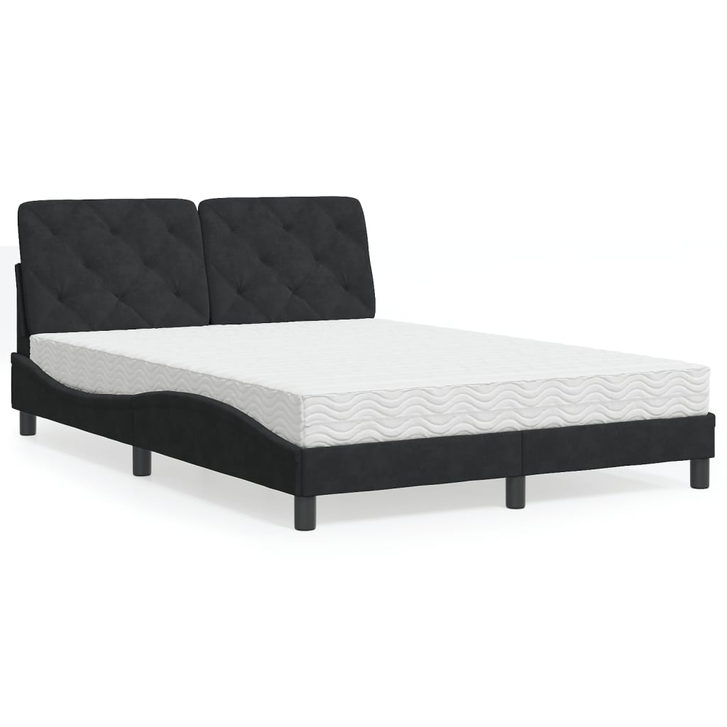 vidaXL Posteľný rám s matracom čierny 140x190 cm zamat