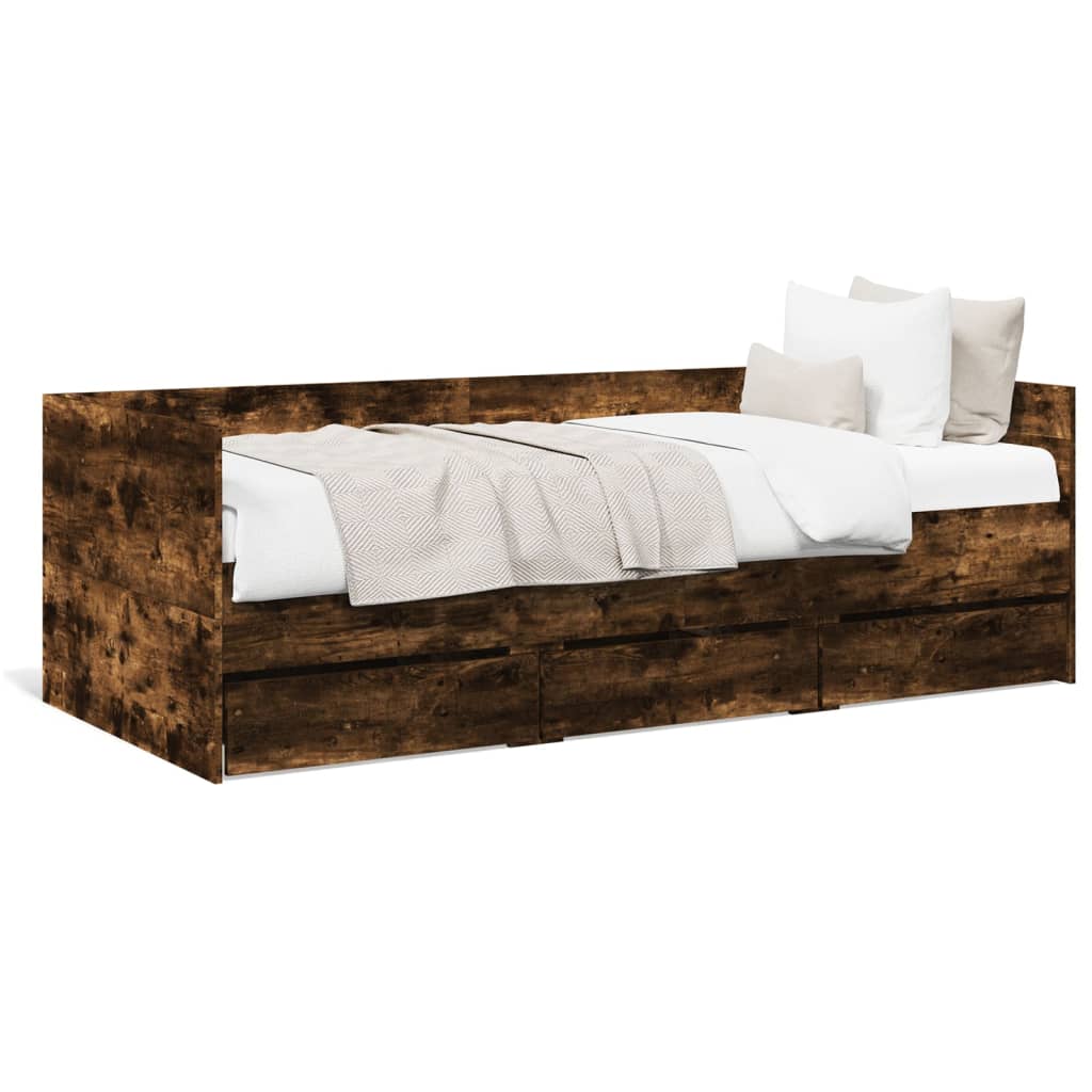 vidaXL Denná posteľ so zásuvkami dymový dub 90x200 cm kompozitné drevo