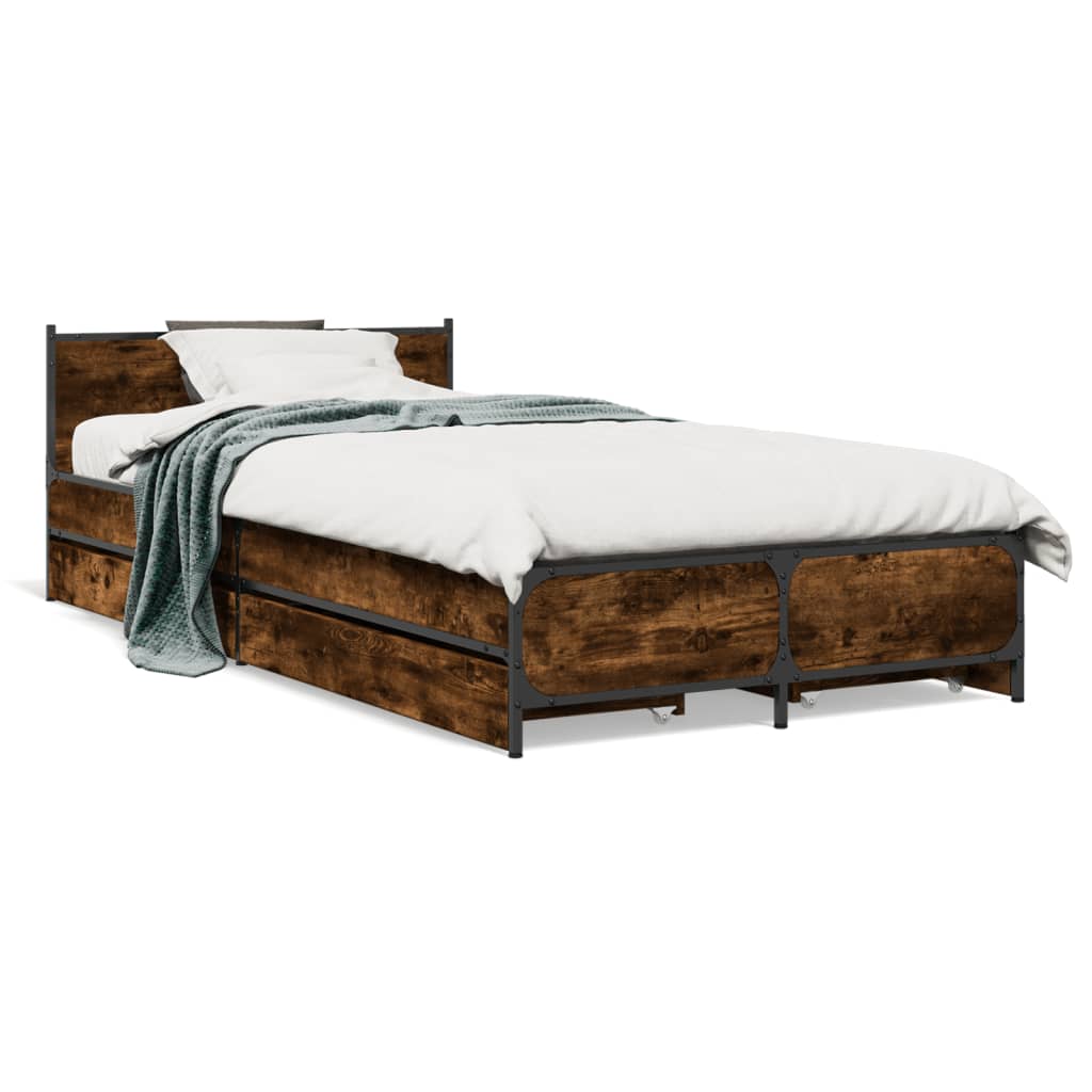 vidaXL Posteľný rám so zásuvkami dymový dub 75x190 cm kompozitné drevo