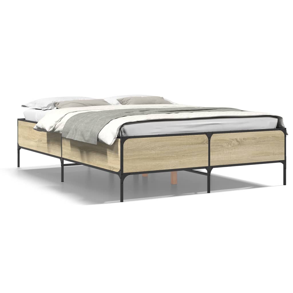 vidaXL Posteľný rám dub sonoma 135x190 cm kompozitné drevo a kov