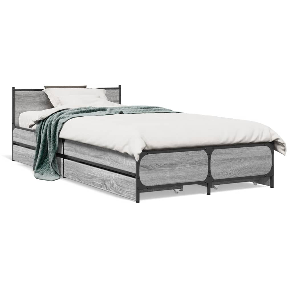 vidaXL Posteľný rám so zásuvkami sivý sonoma 75x190cm kompozitné drevo
