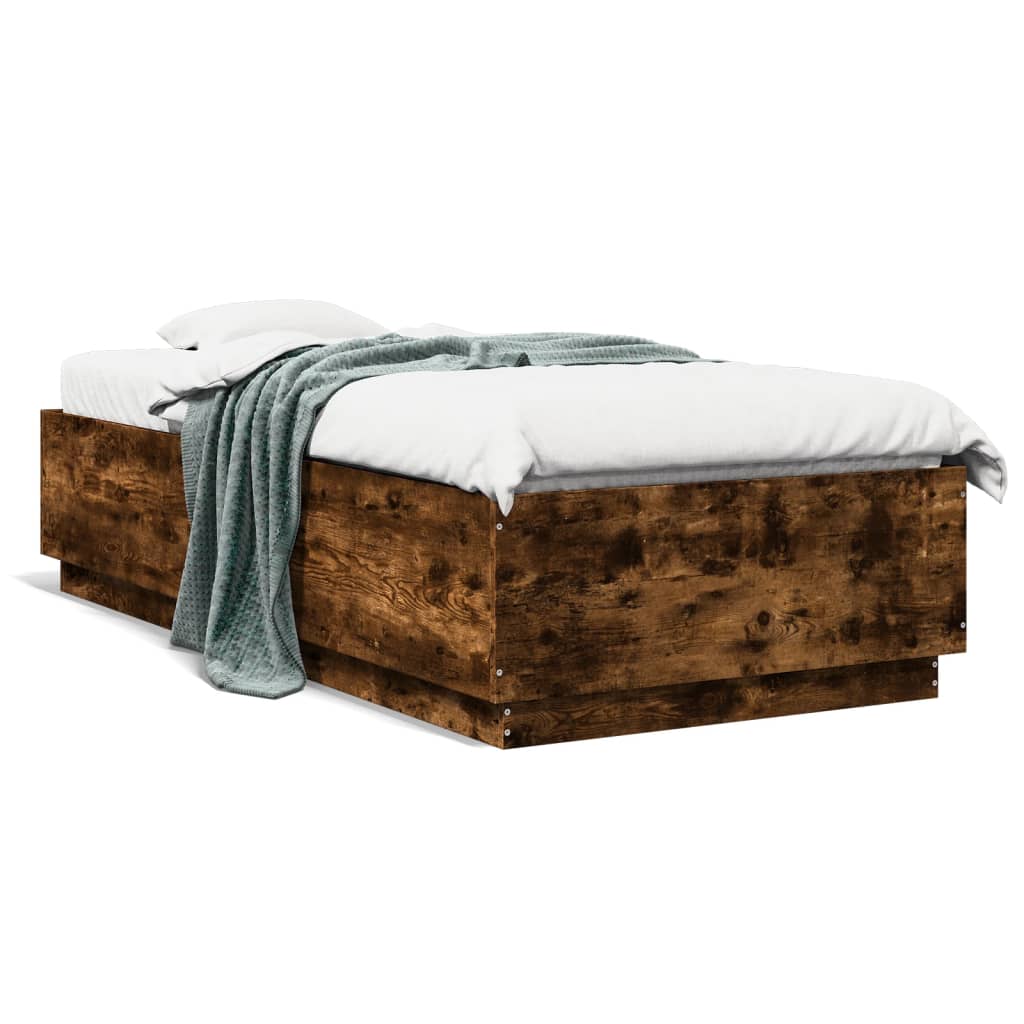vidaXL Posteľný rám dymový dub 90x200 cm borovicový masív