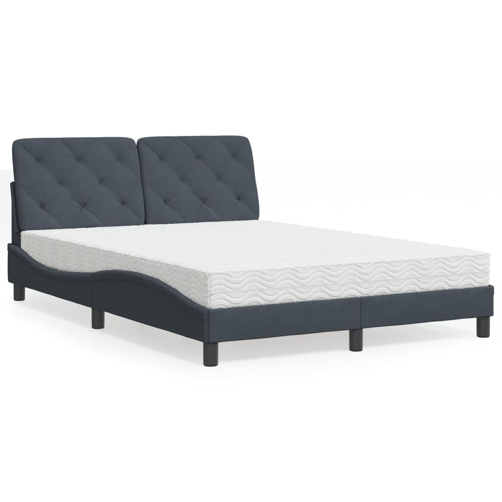 vidaXL Posteľný rám s matracom tmavosivý 140x190 cm zamat
