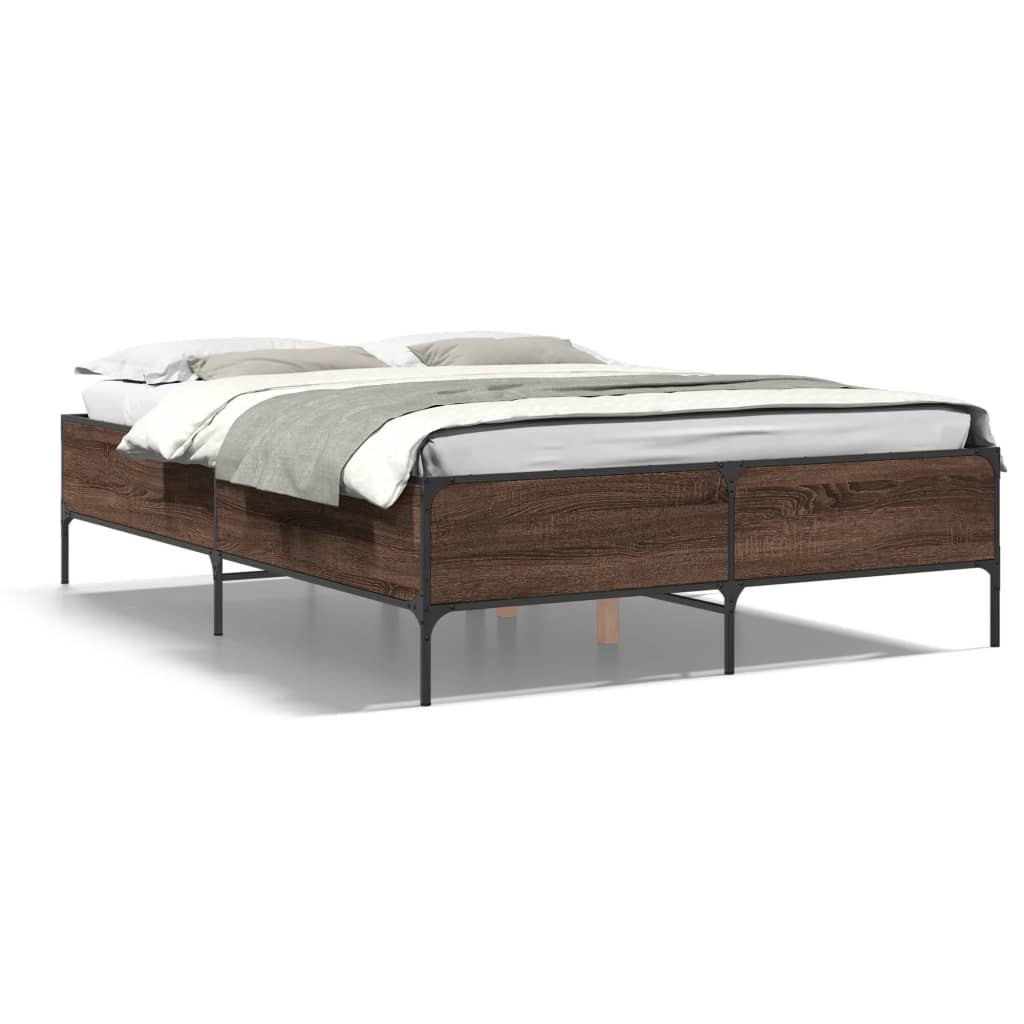 vidaXL Posteľný rám hnedý dub 135x190 cm kompozitné drevo a kov