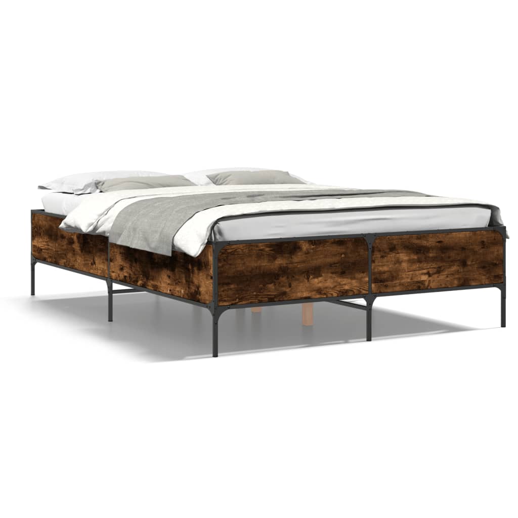 vidaXL Posteľný rám dymový dub 135x190 cm kompozitné drevo a kov