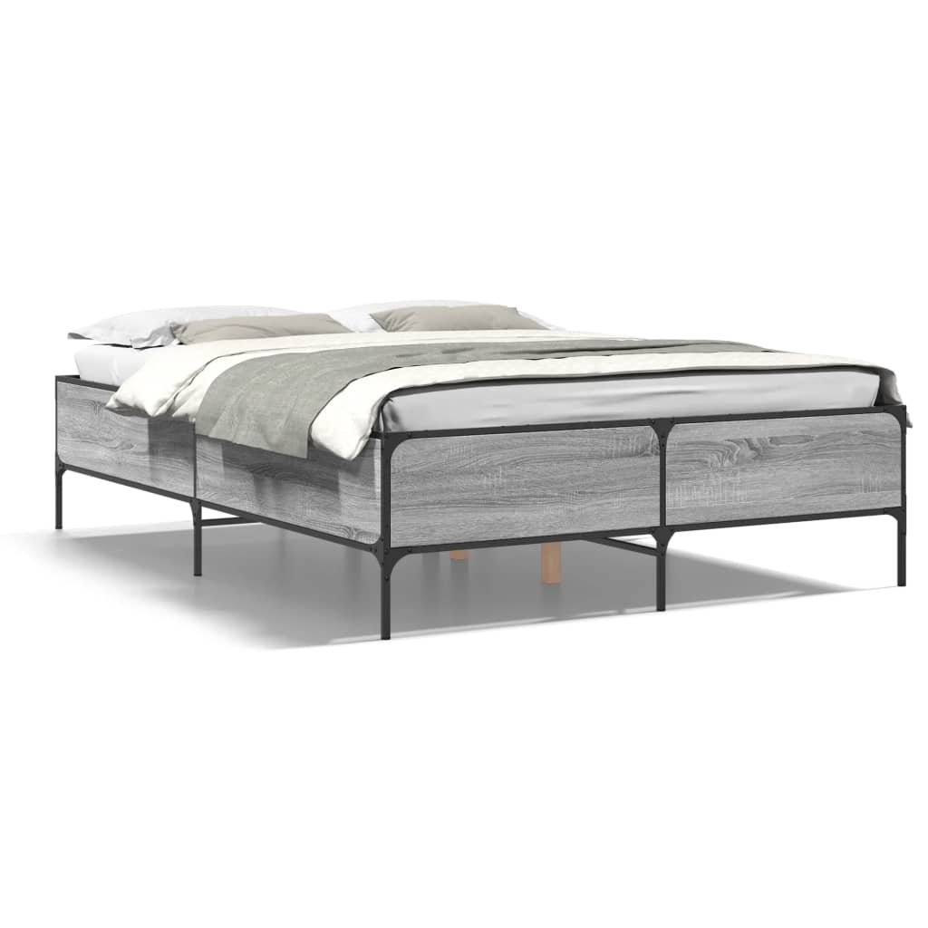 vidaXL Posteľný rám sivý sonoma 135x190 cm kompozitné drevo a kov