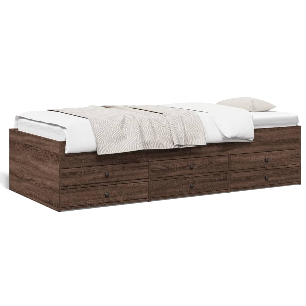 vidaXL Denná posteľ so zásuvkami hnedý dub 90x200 cm kompozitné drevo